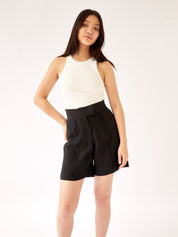 St. Agni | Linen Lola Shorts in Black | The UNDONE