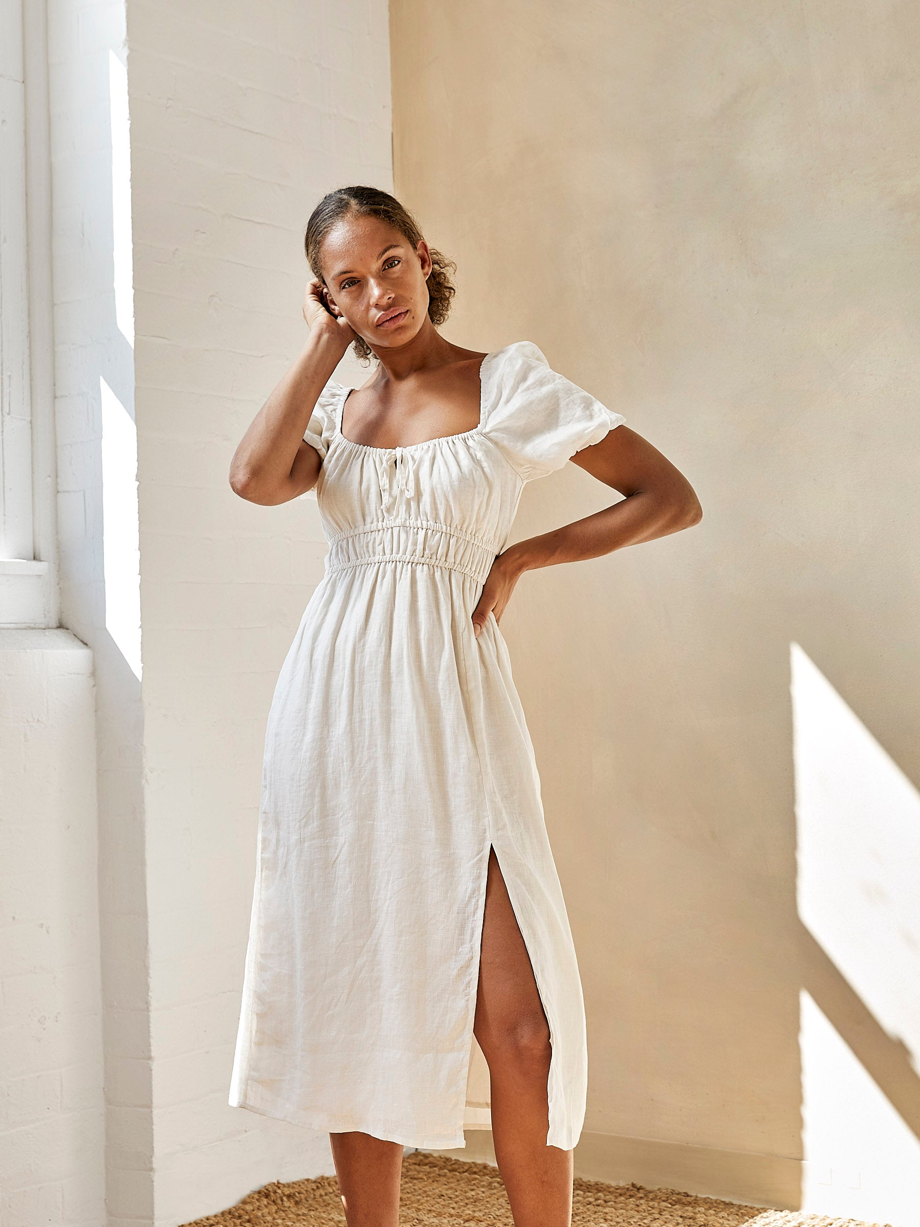 Faithfull The Brand Francesca Linen Midi Dress in White