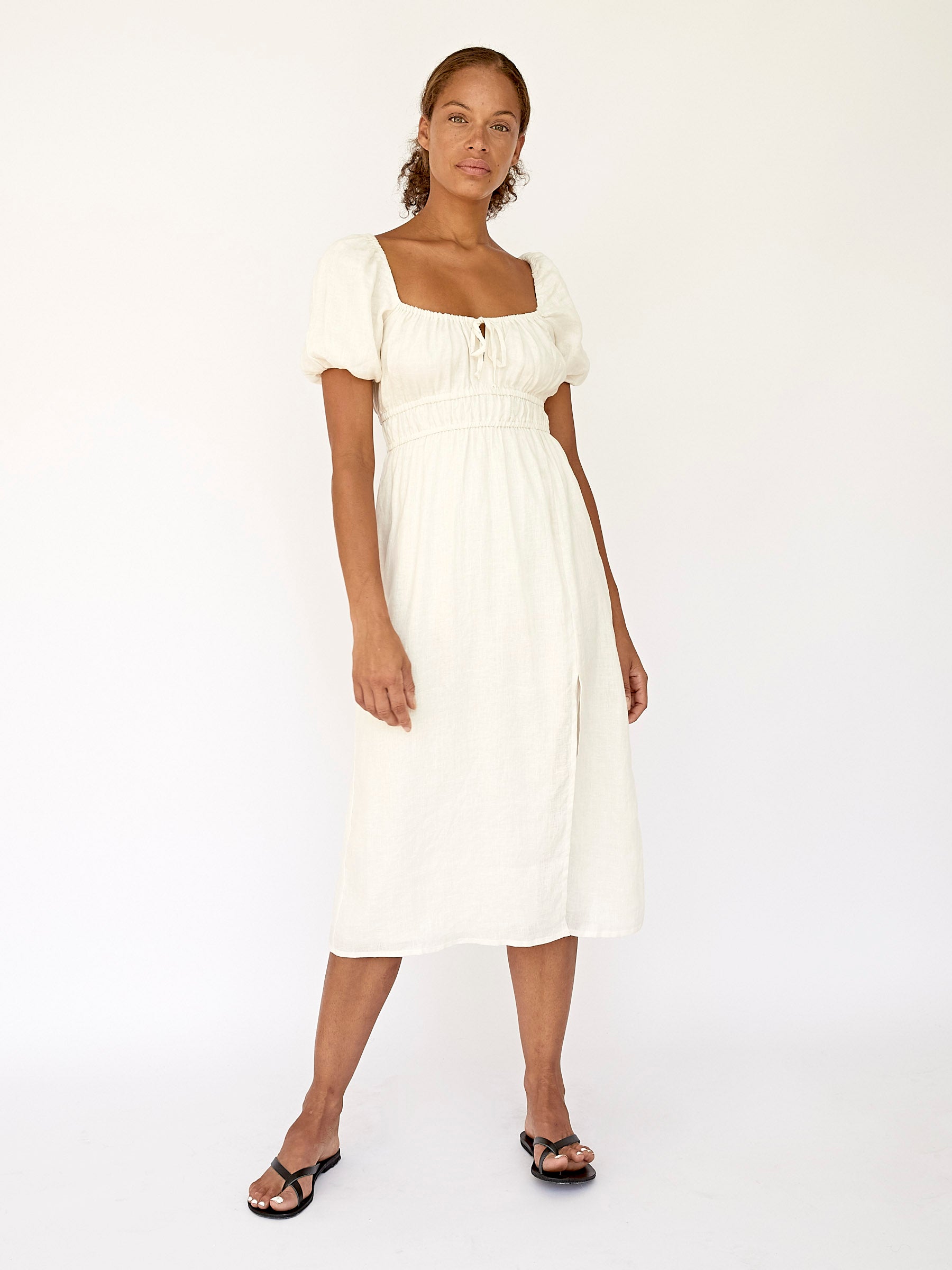 Faithfull The Brand | Terina Midi Dress in Egg Shell | The UNDONE