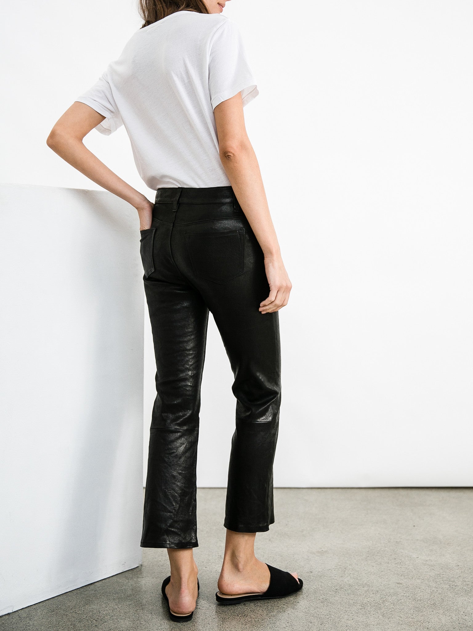 J Brand Selena Leather Mid Rise Crop Bootcut in Black Leather The UNDONE