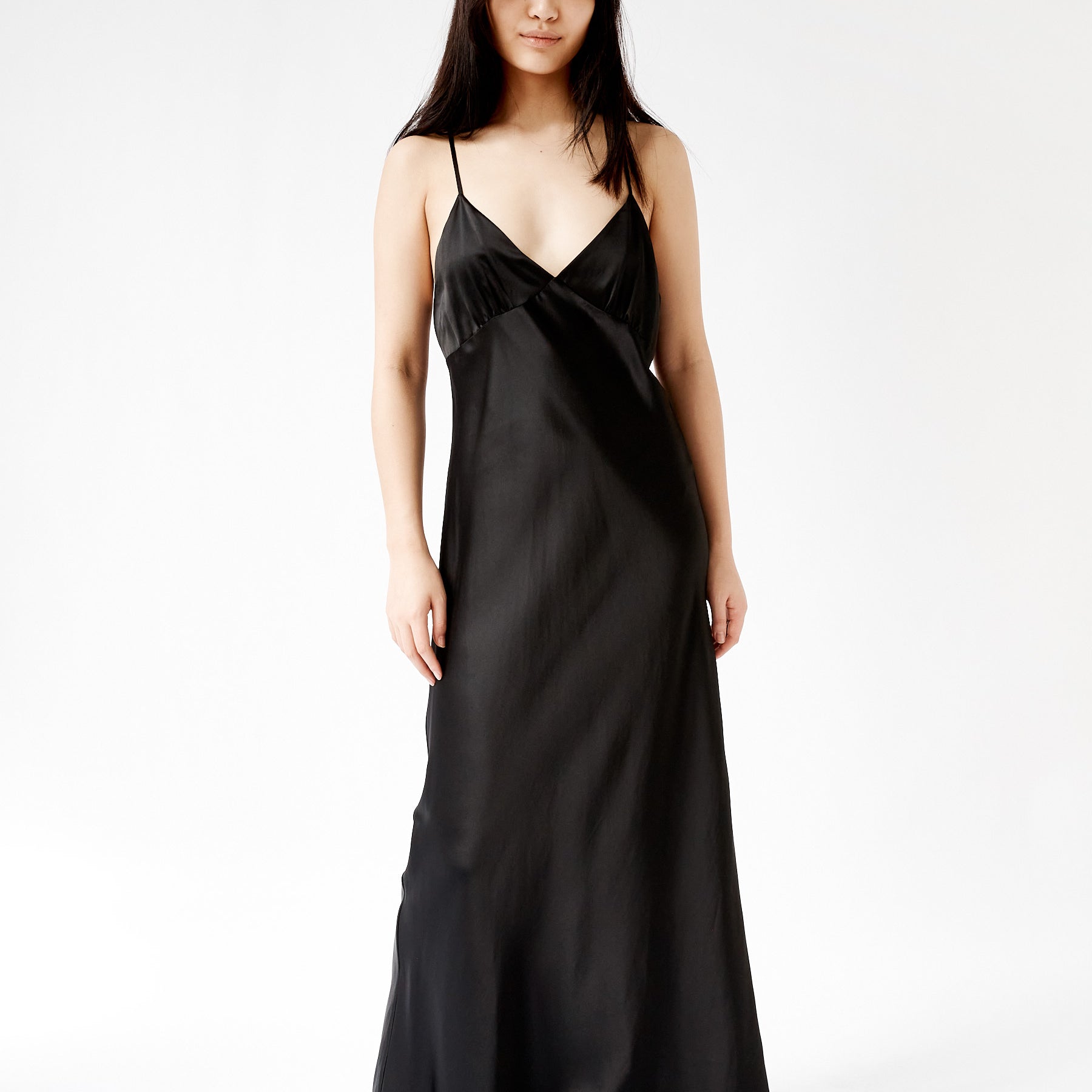 Maison Essentiele | 90s It Girl Slip Maxi Dress in Black | The UNDONE