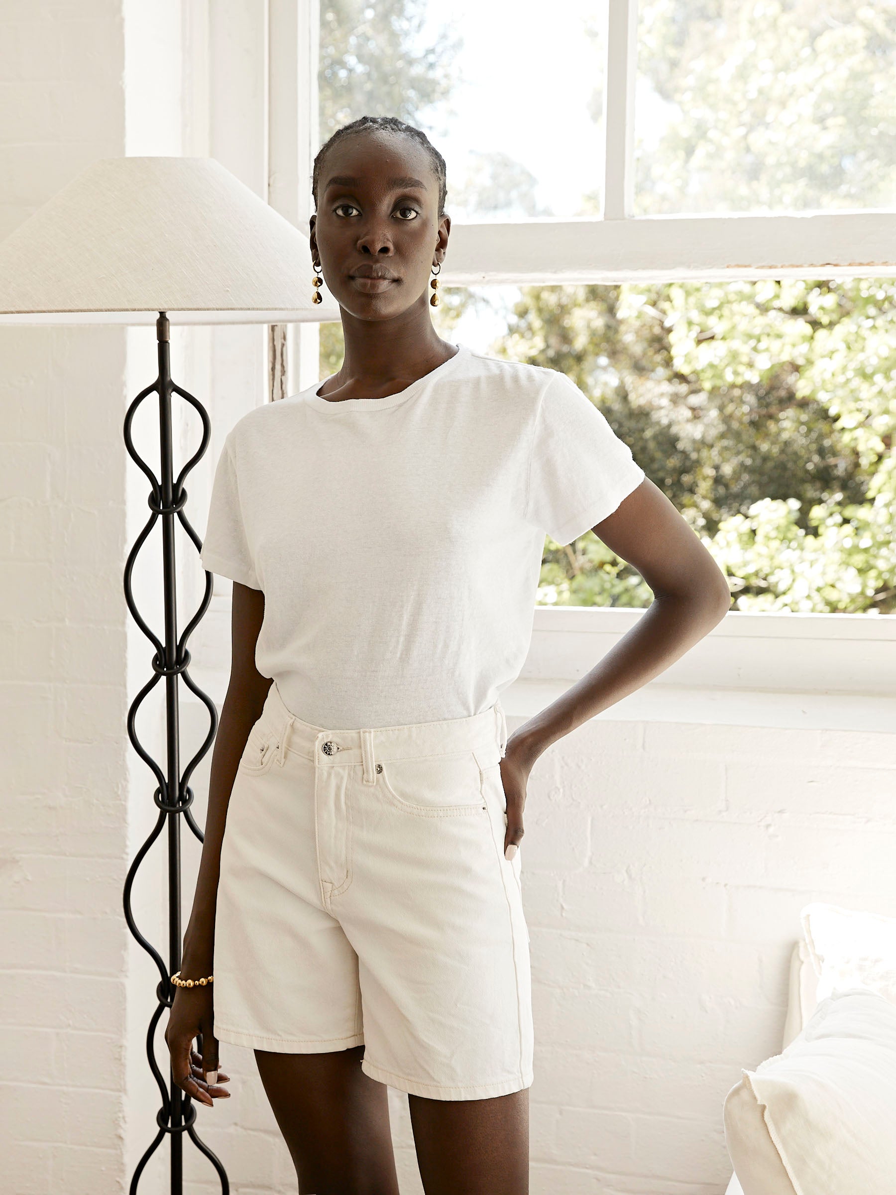 White shorts with belt 2025