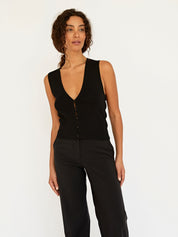 Matteau | Button Up Vest in Black | The UNDONE