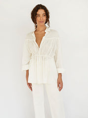 Matteau | Embroidered Drawcord Tunic in White | The UNDONE