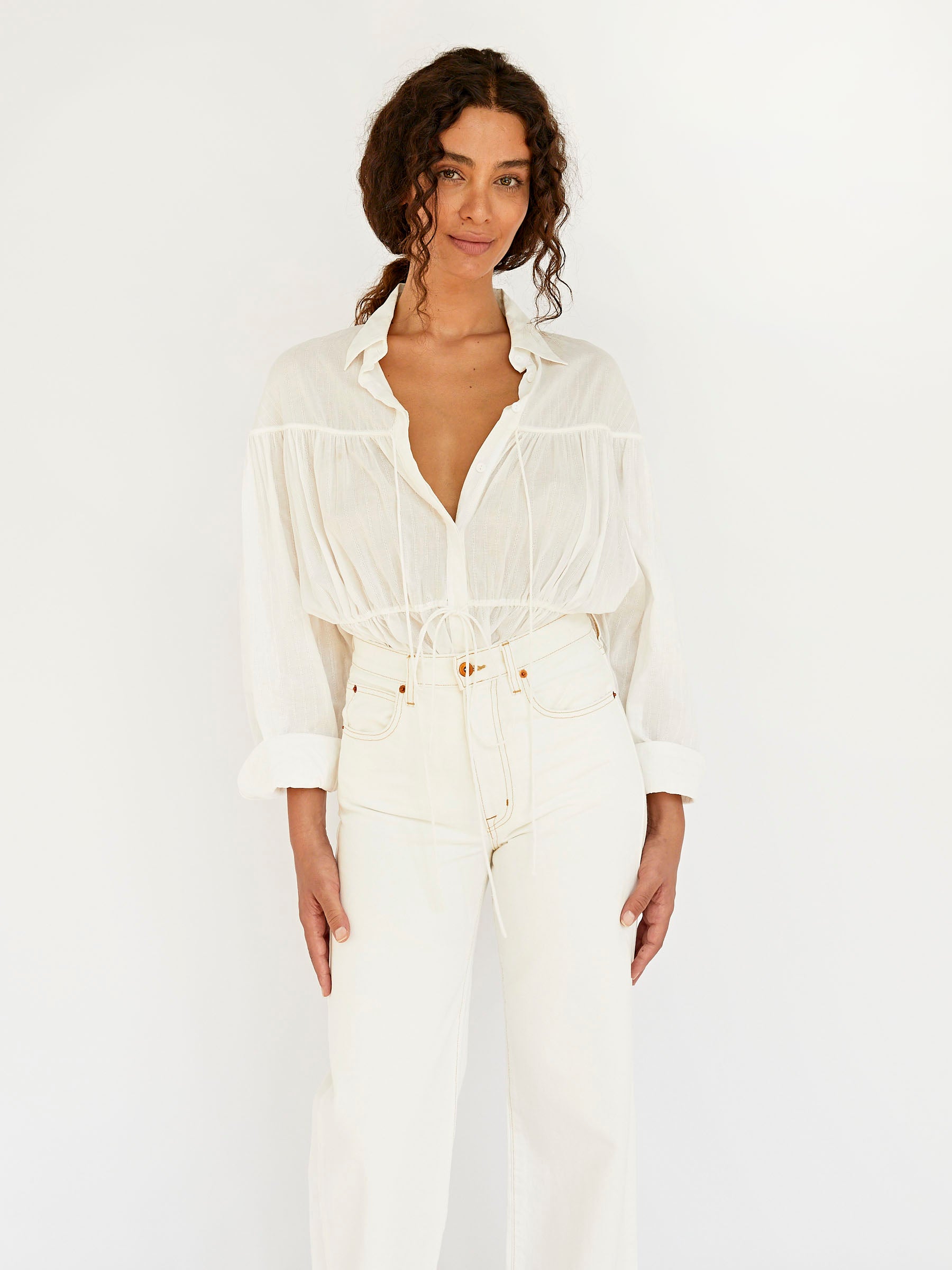 Matteau | Embroidered Drawcord Tunic in White | The UNDONE