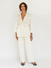 Matteau | Embroidered Drawcord Tunic in White | The UNDONE