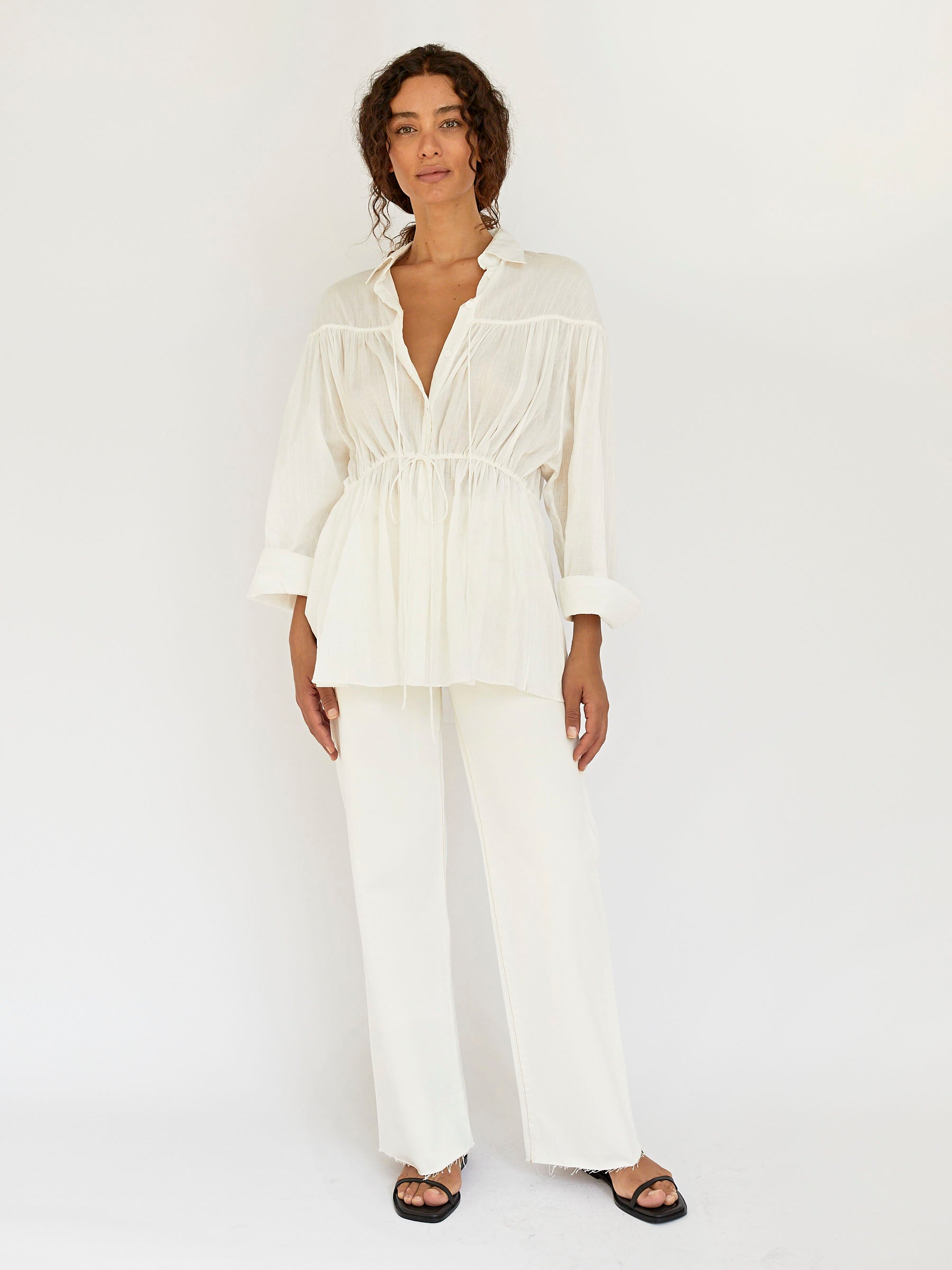 Matteau | Embroidered Drawcord Tunic in White | The UNDONE
