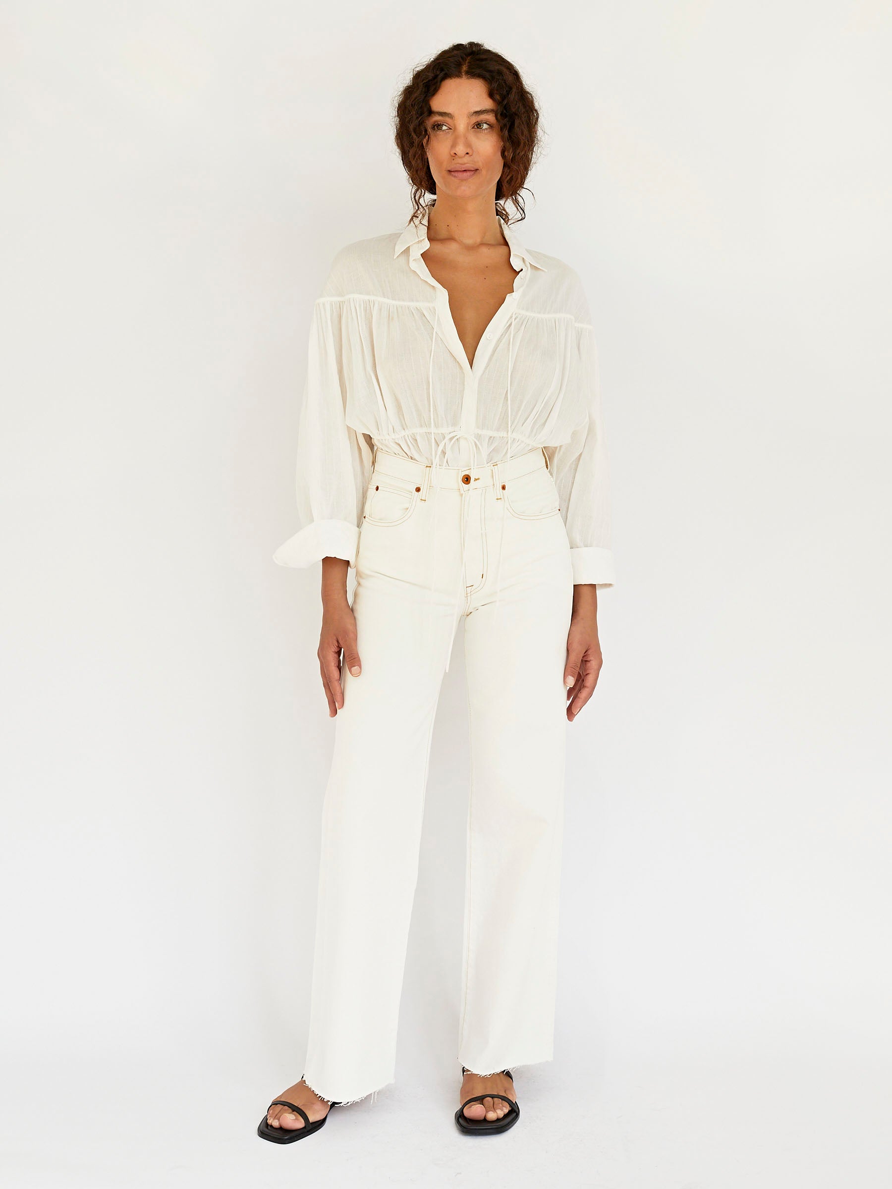Matteau | Embroidered Drawcord Tunic in White | The UNDONE