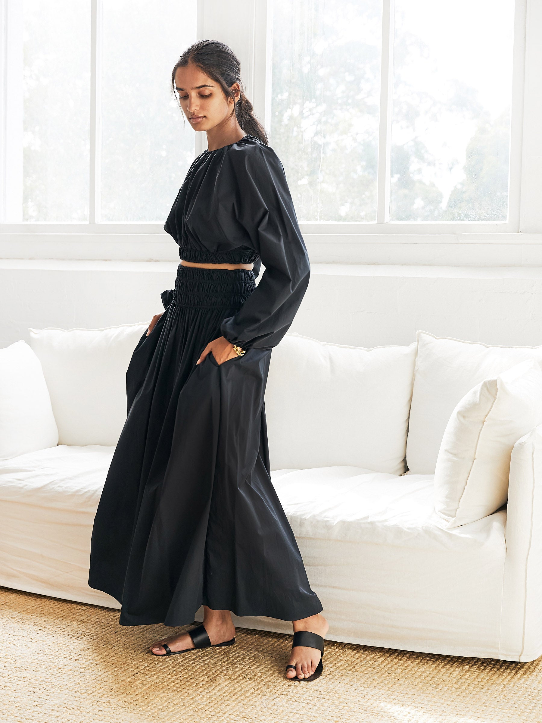 Matteau | Shirred Blouse in Black | The UNDONE