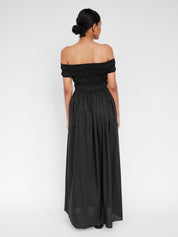 Matteau | Shirred Off The Shoulder Dress in Black | The UNDONE