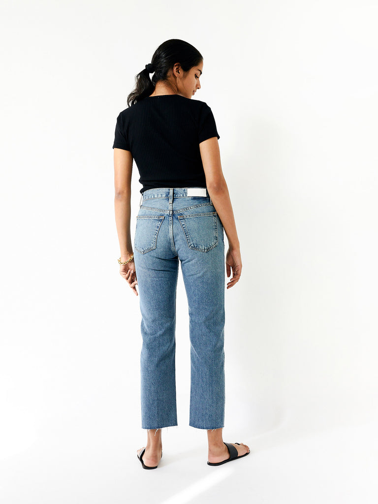 RE/DONE Denim  Comfort Stretch High Rise Wide Leg Crop in Black