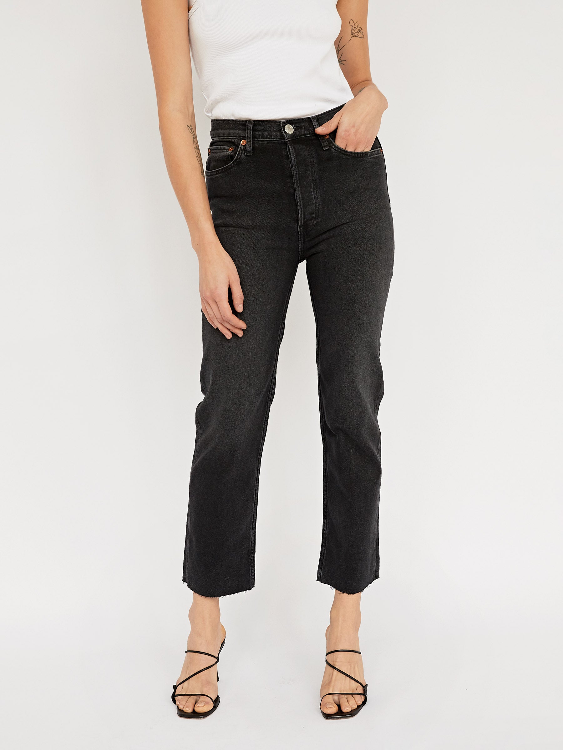 RE/DONE | Washed Noir High Rise Stove Pipe Straight Leg Jean | The UNDONE
