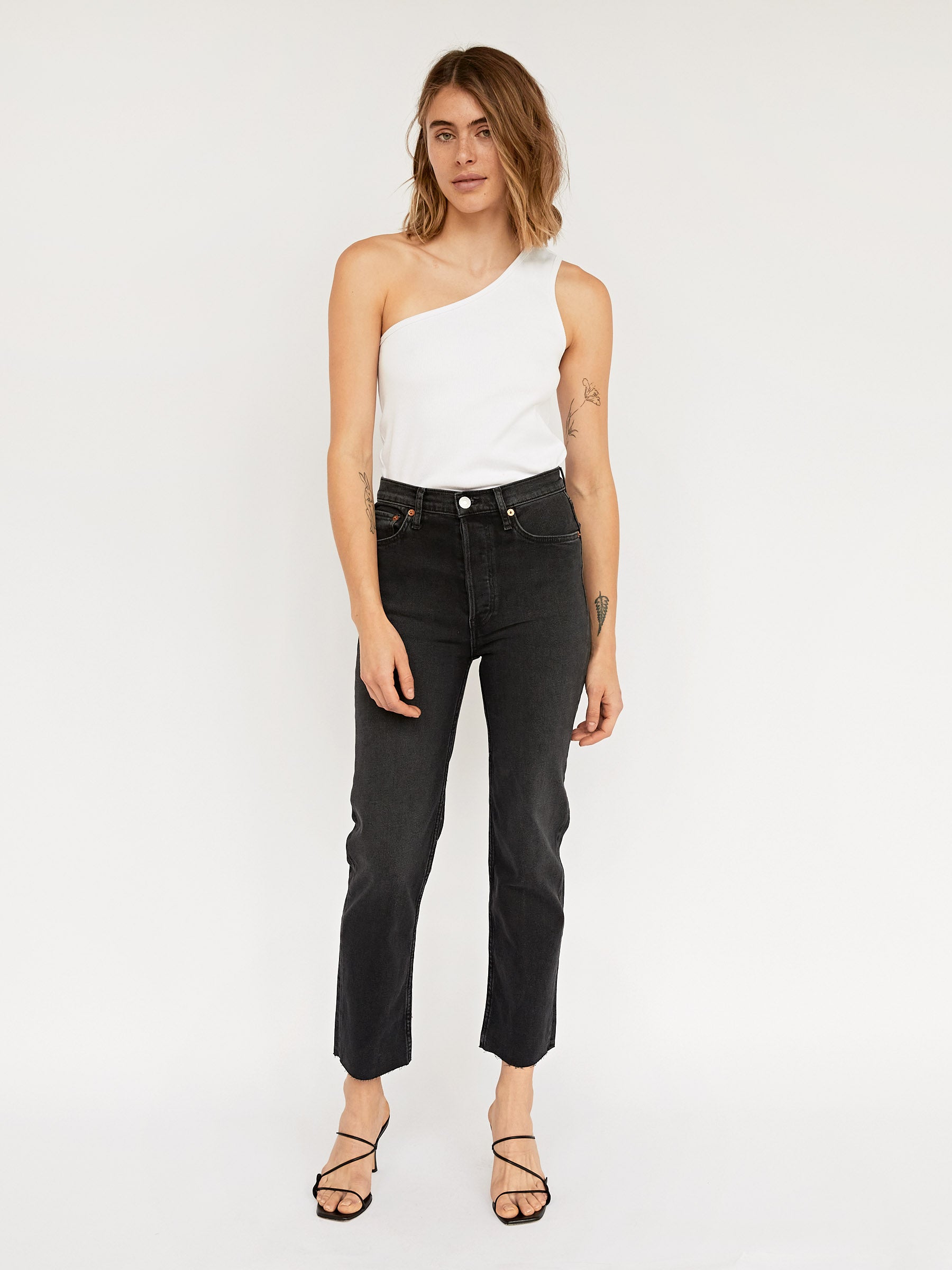 RE/DONE | Washed Noir High Rise Stove Pipe Straight Leg Jean | The UNDONE