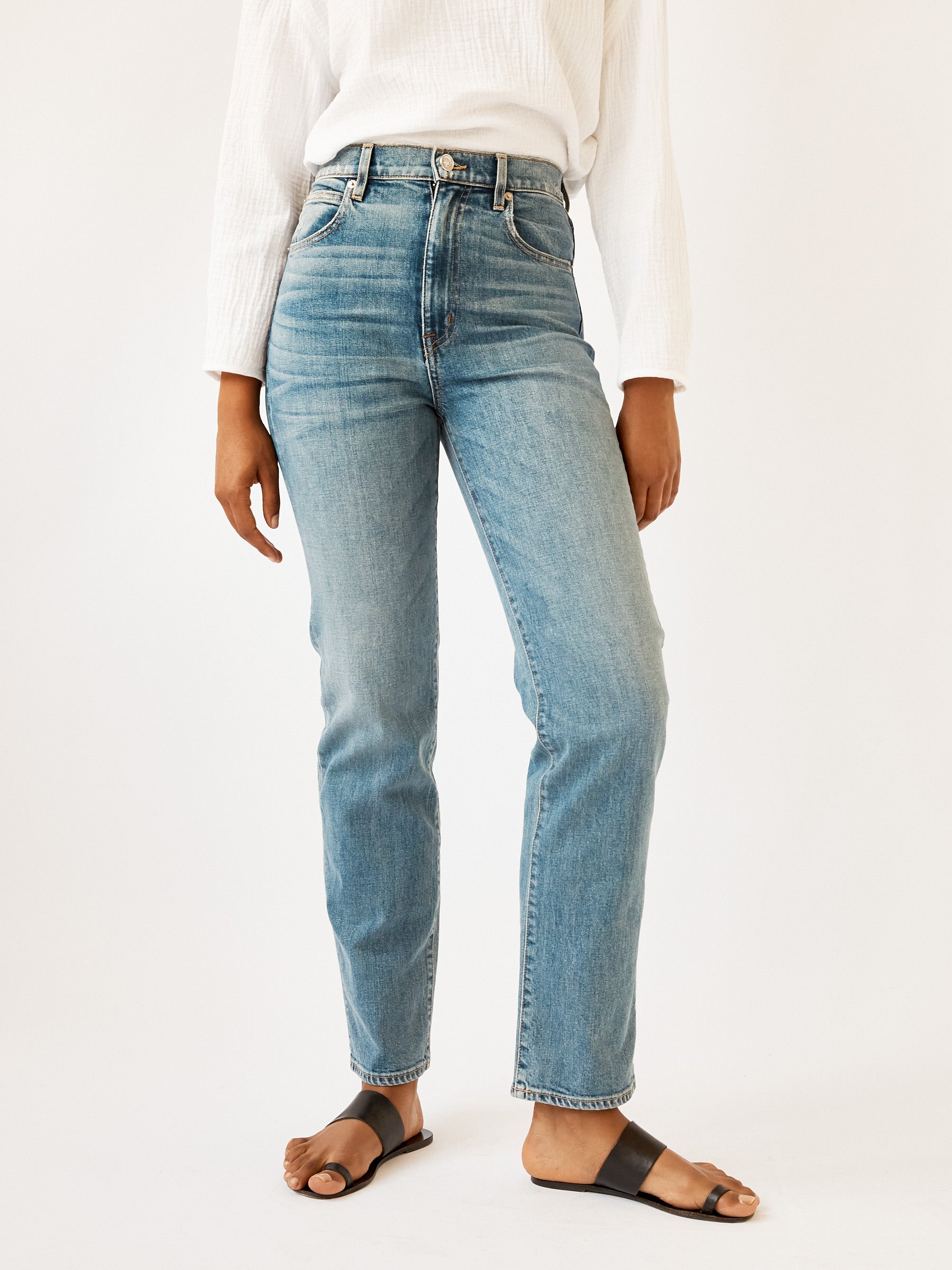 SLVRLAKE | London High Rise Straight Leg Jean in Medium Blue | The UNDONE