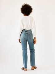 SLVRLAKE | London High Rise Straight Leg Jean in Medium Blue | The UNDONE