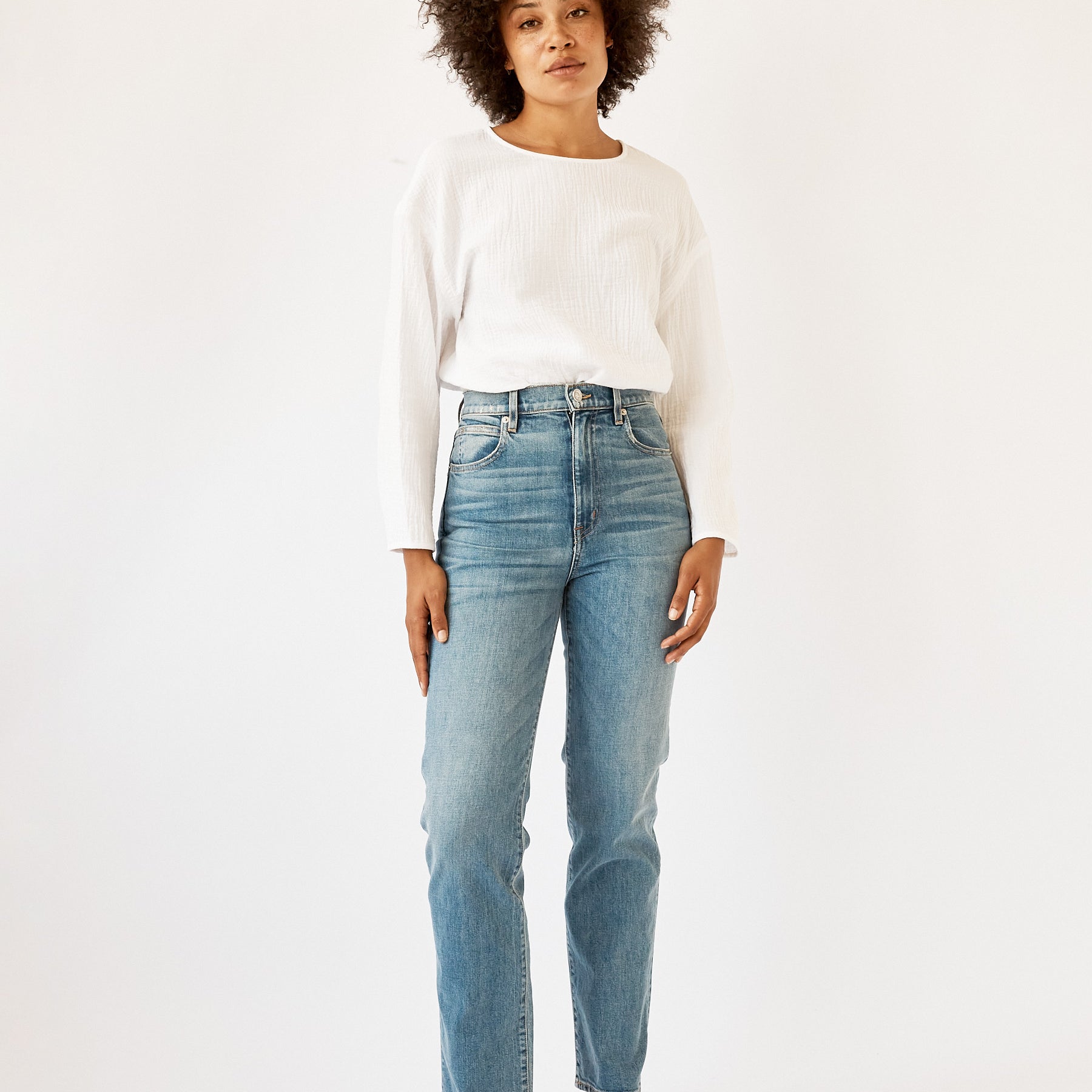 SLVRLAKE | London High Rise Straight Leg Jean in Medium Blue | The UNDONE