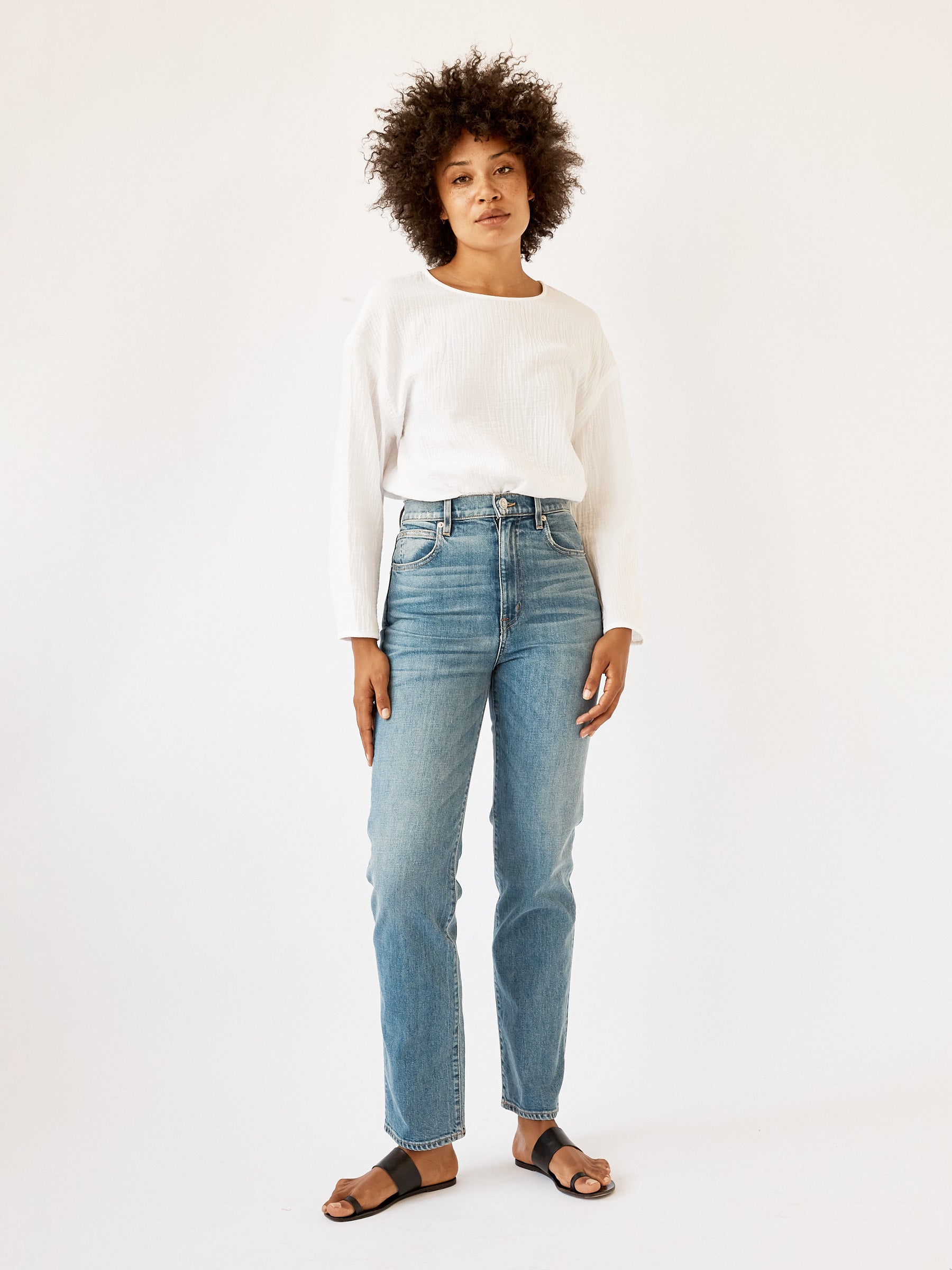 SLVRLAKE | London High Rise Straight Leg Jean in Medium Blue | The UNDONE
