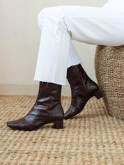 St. Agni | Antique Tan Croc Embossed Ankle Boot | The UNDONE