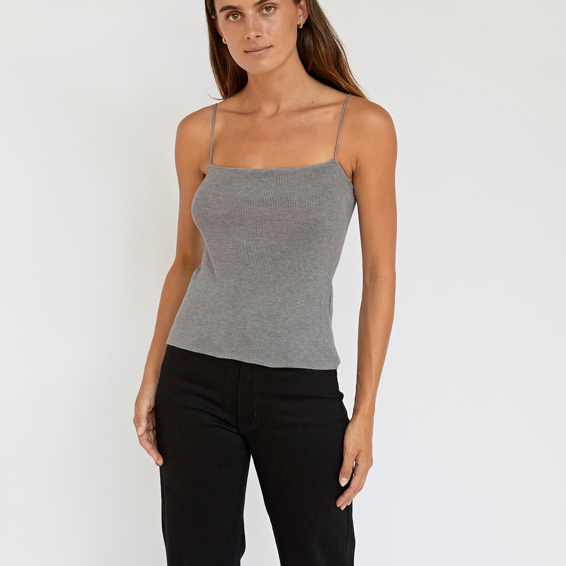 St. Agni | Fine Strap Knit Top in Grey Marle | The UNDONE
