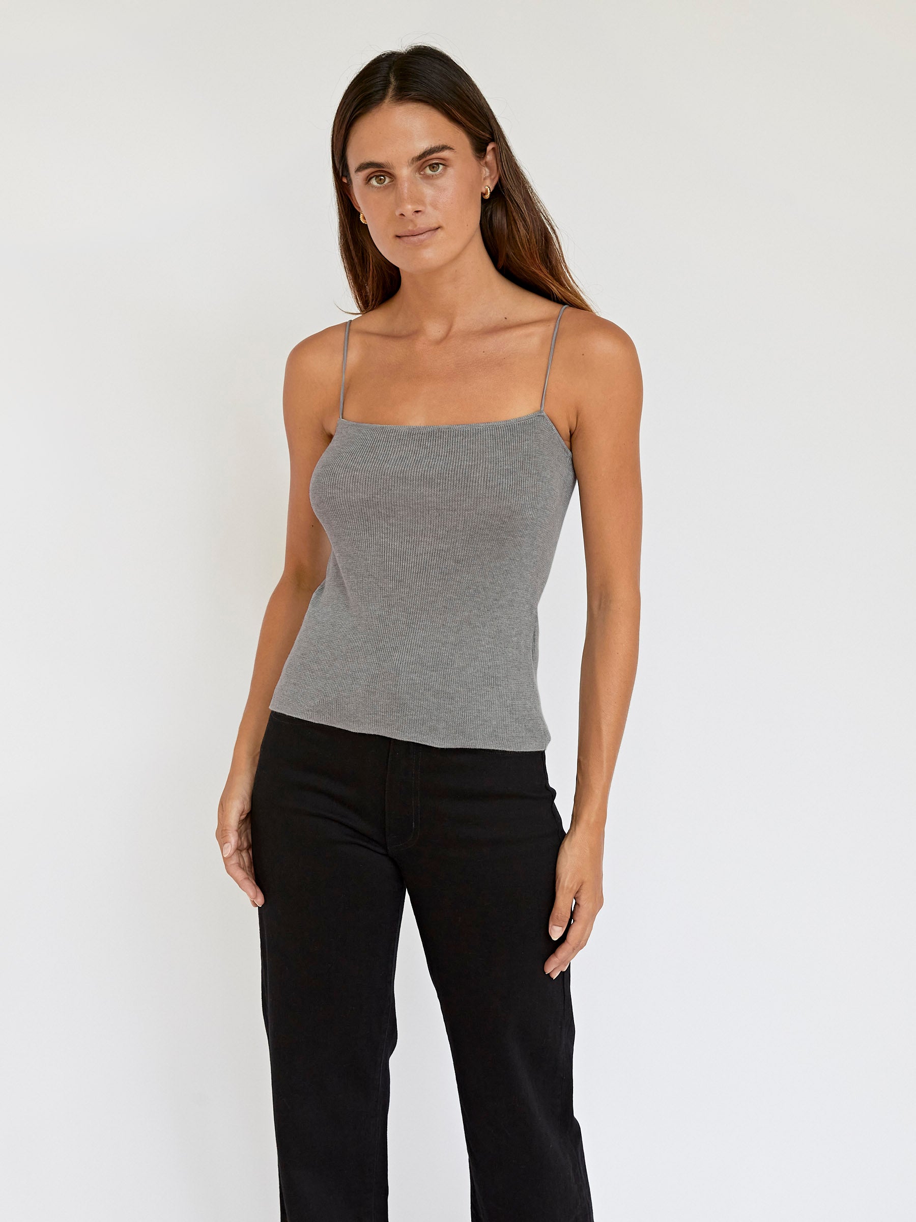 St. Agni | Fine Strap Knit Top in Grey Marle | The UNDONE
