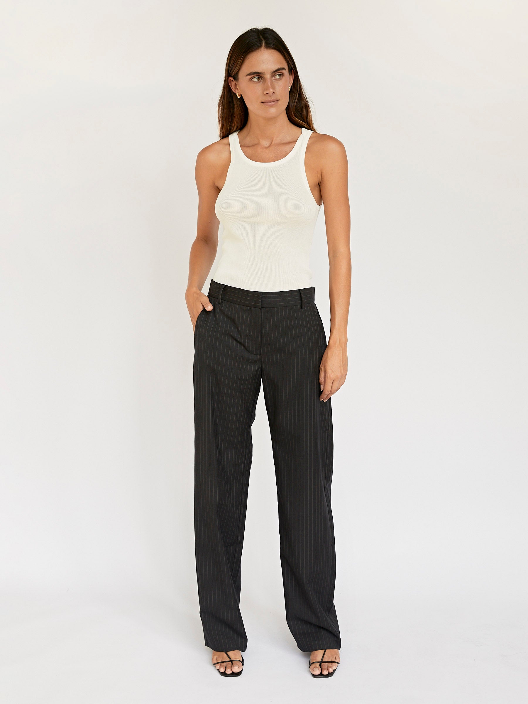 St. Agni | Pinstripe Tailored Trouser in Black | The UNDONE