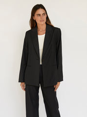 St. Agni | Pinstripe Oversized Blazer in Black | The UNDONE