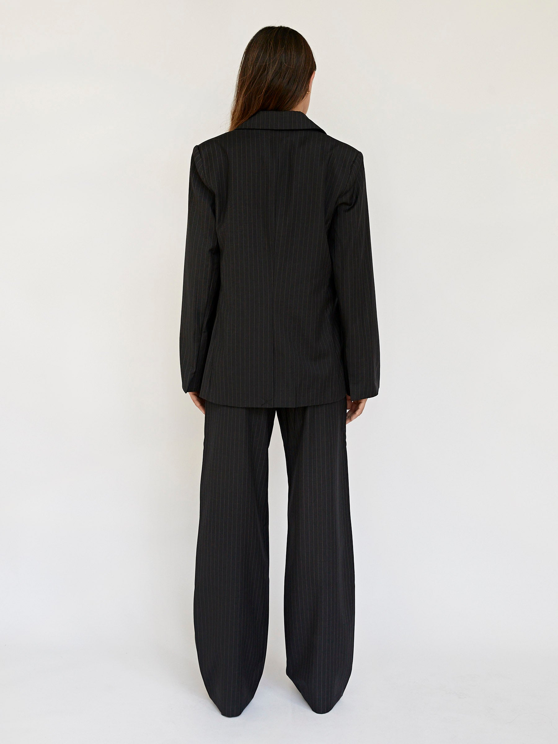 St. Agni | Pinstripe Oversized Blazer in Black | The UNDONE