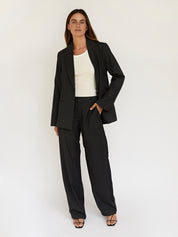 St. Agni | Pinstripe Oversized Blazer in Black | The UNDONE