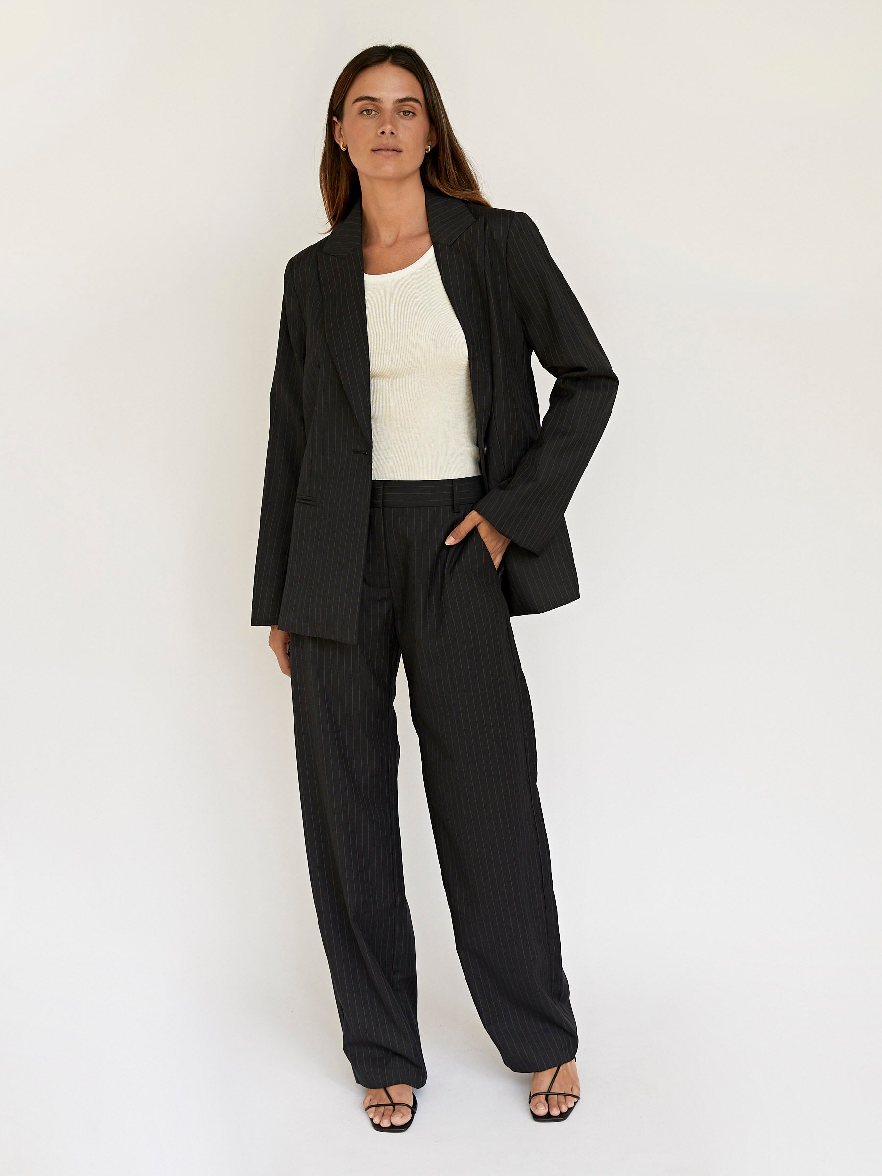 St. Agni | Pinstripe Oversized Blazer in Black | The UNDONE