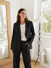 St. Agni | Pinstripe Oversized Blazer in Black | The UNDONE