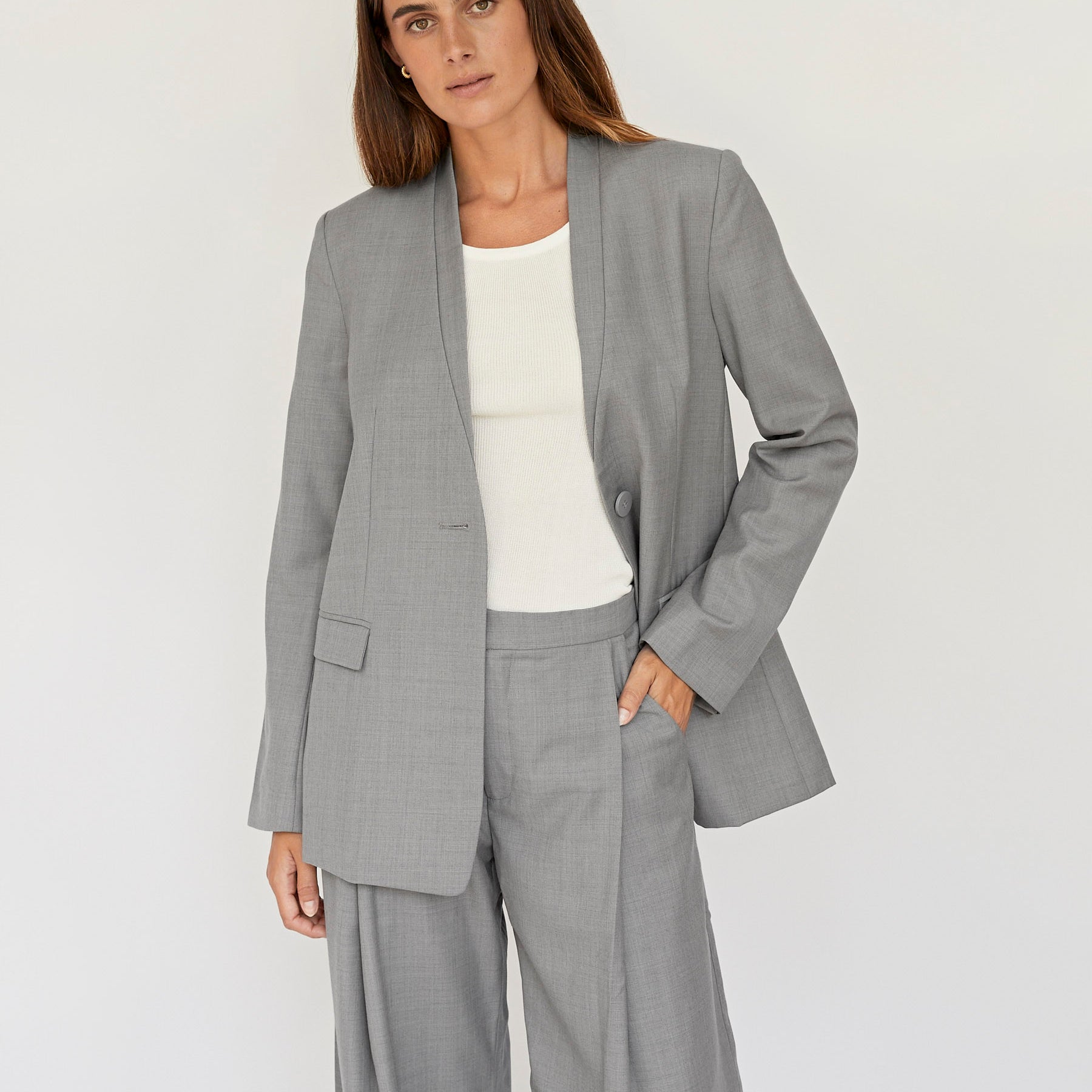 St. Agni | Shawl Collar Blazer in Grey | The UNDONE