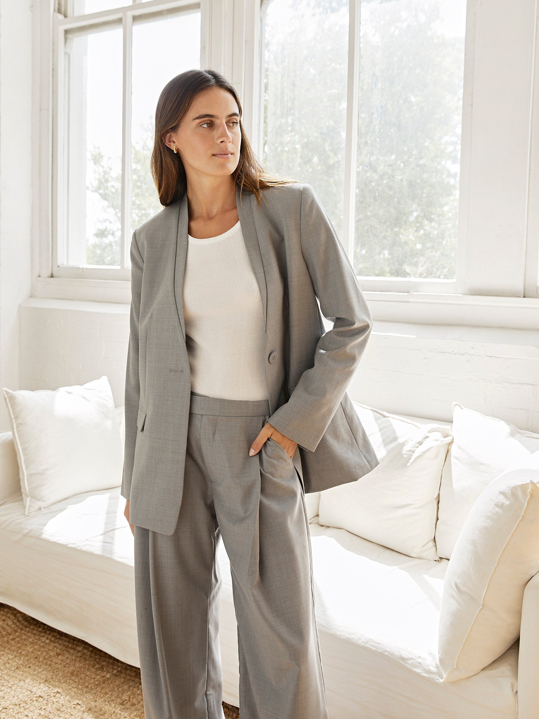 St. Agni | Shawl Collar Blazer in Grey | The UNDONE