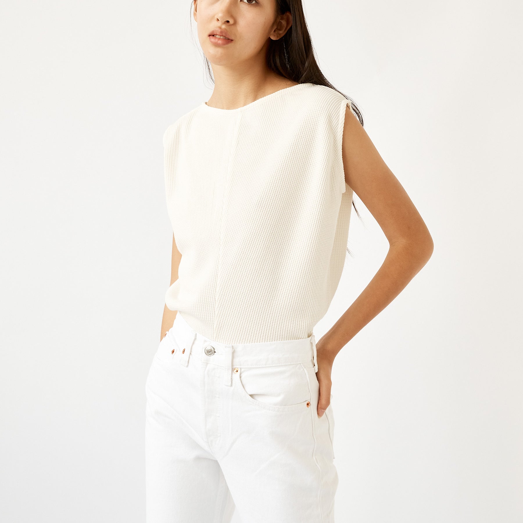 St. Agni | Blass Waffle Top in Ivory | The UNDONE