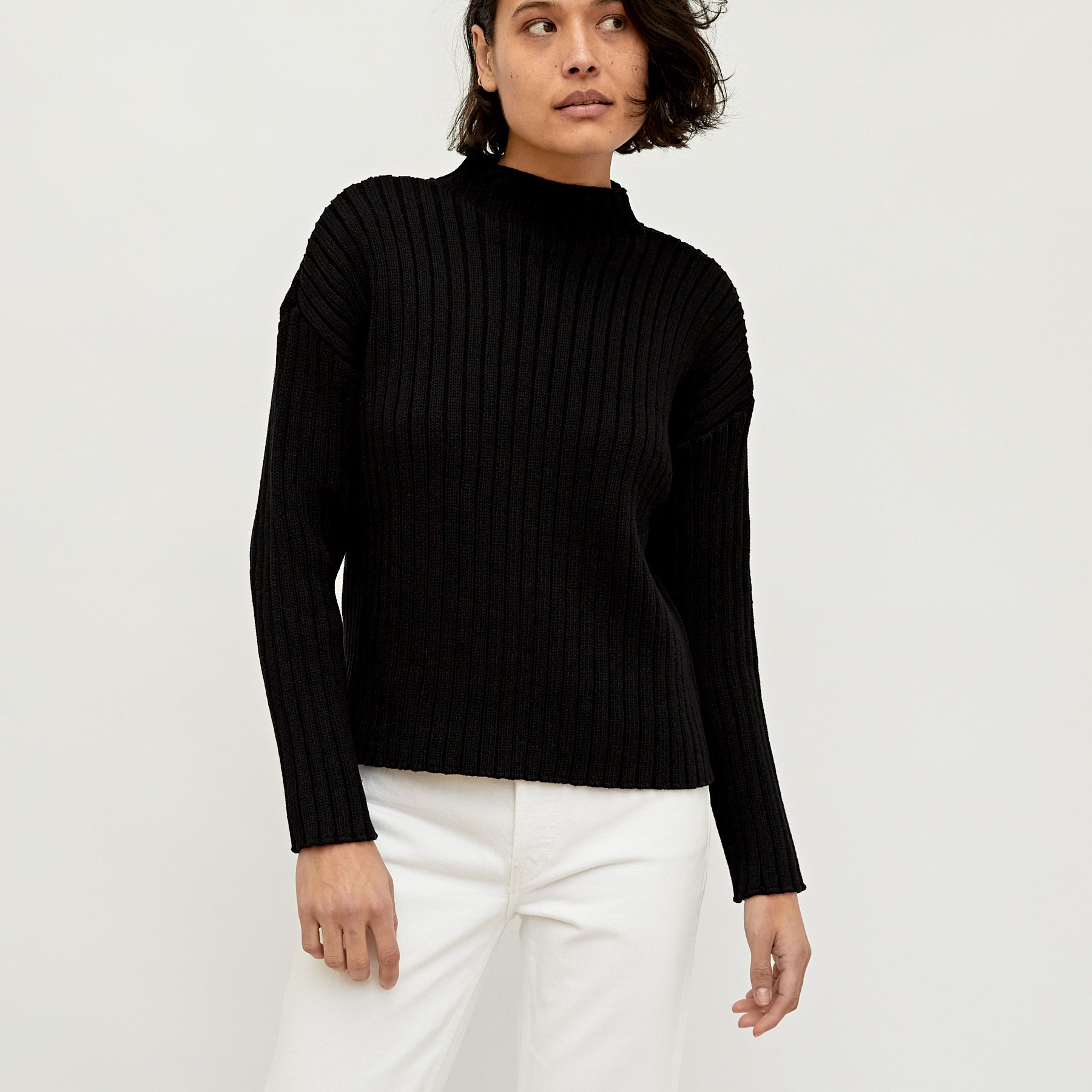 St. Agni | Black Cotton Rib Knit Jumper | The UNDONE