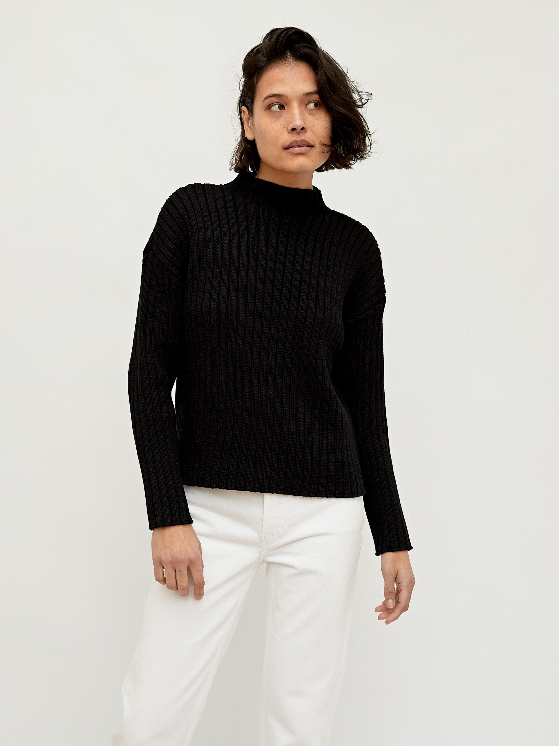 St. Agni | Black Cotton Rib Knit Jumper | The UNDONE