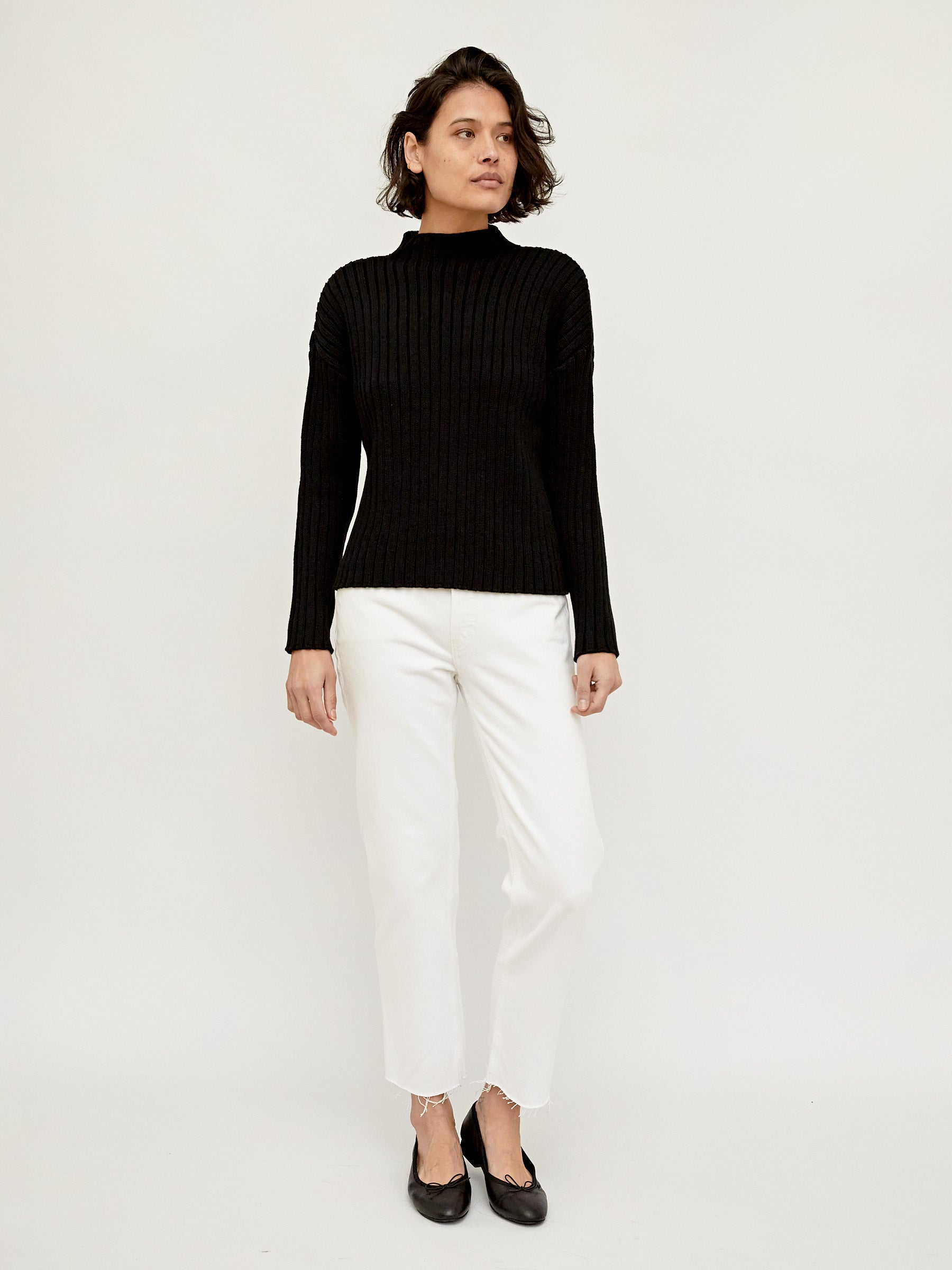 St. Agni | Black Cotton Rib Knit Jumper | The UNDONE