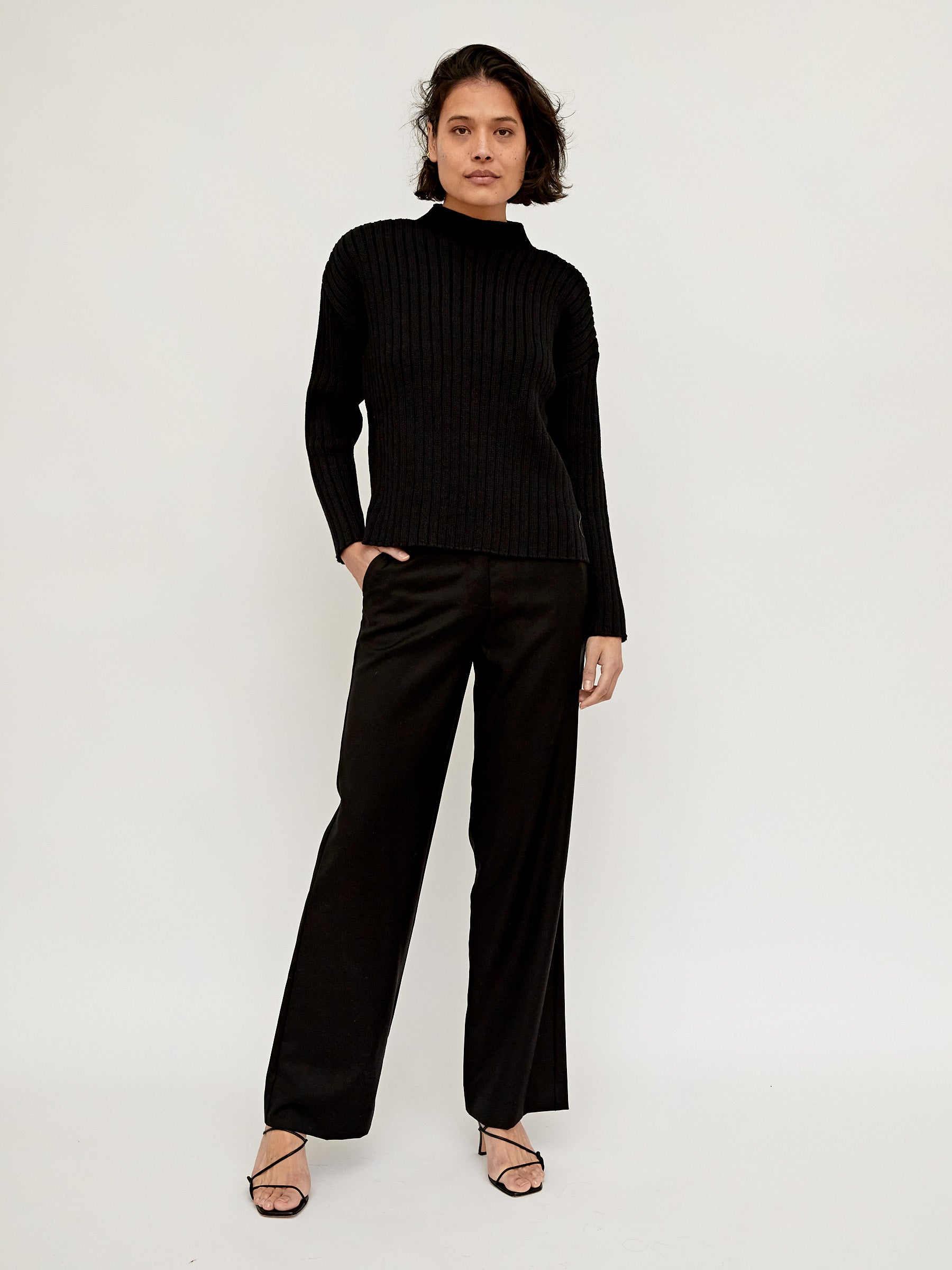St. Agni | Black Cotton Rib Knit Jumper | The UNDONE
