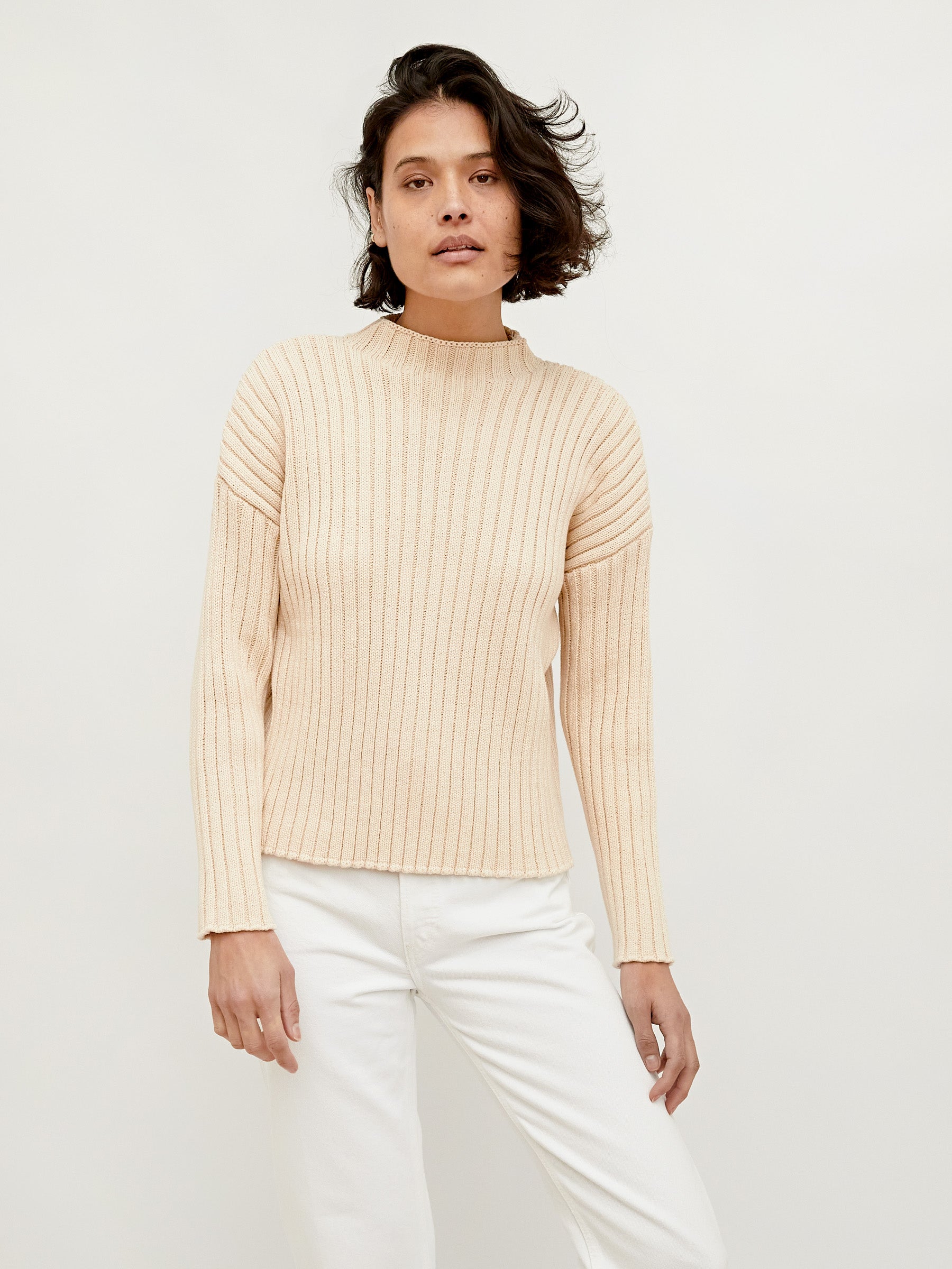 St. Agni | Ecru Cotton Rib Knit Jumper | The UNDONE
