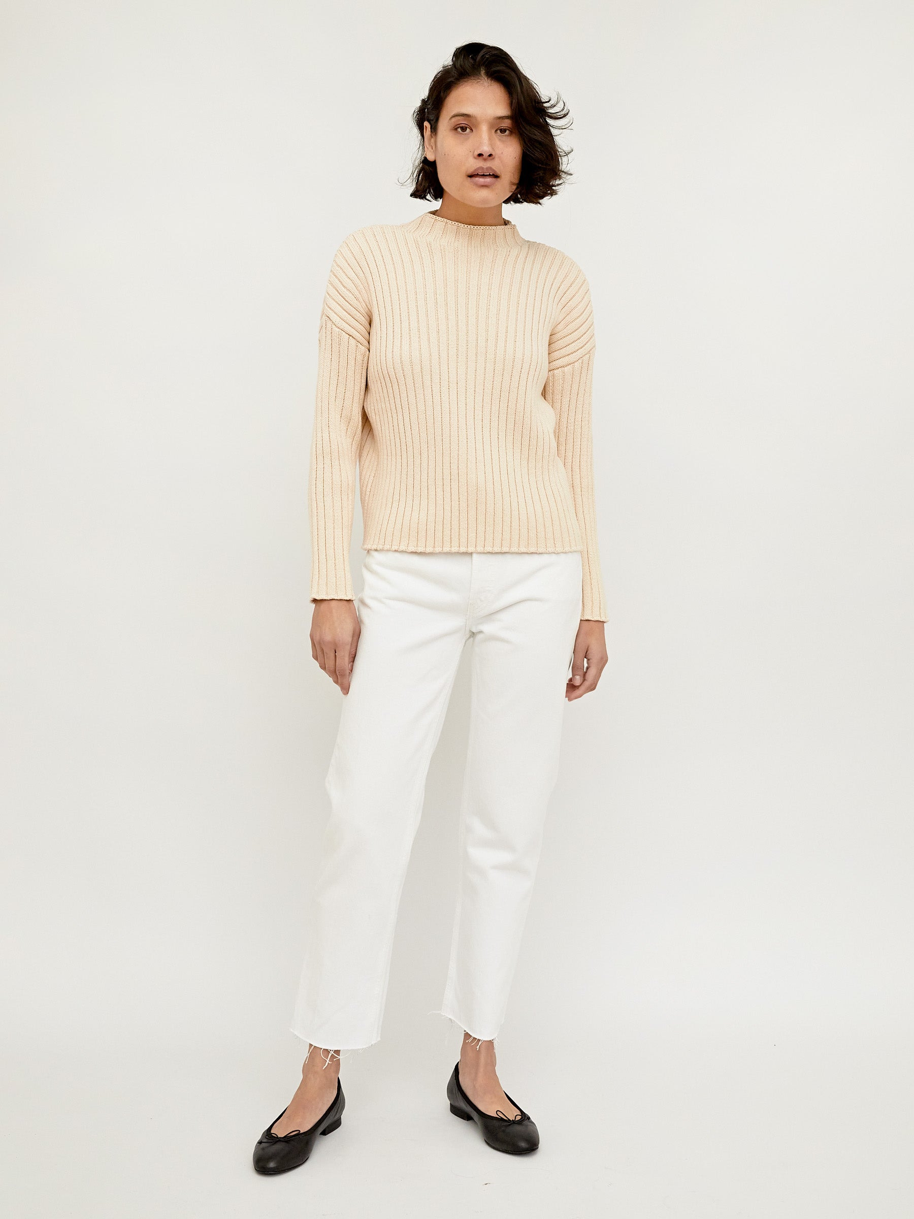 St. Agni | Ecru Cotton Rib Knit Jumper | The UNDONE