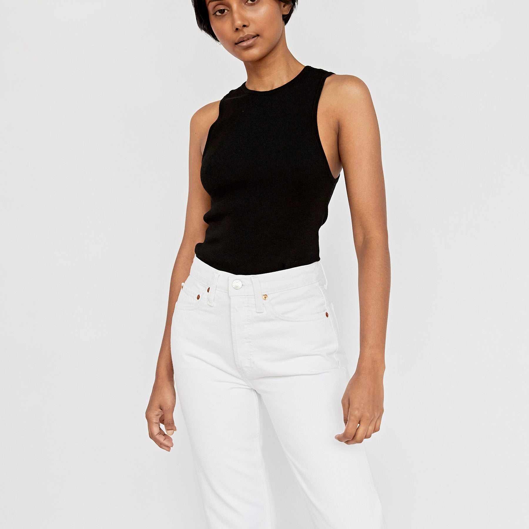 St. Agni | Crew Neck Knit Tank in Black | The UNDONE
