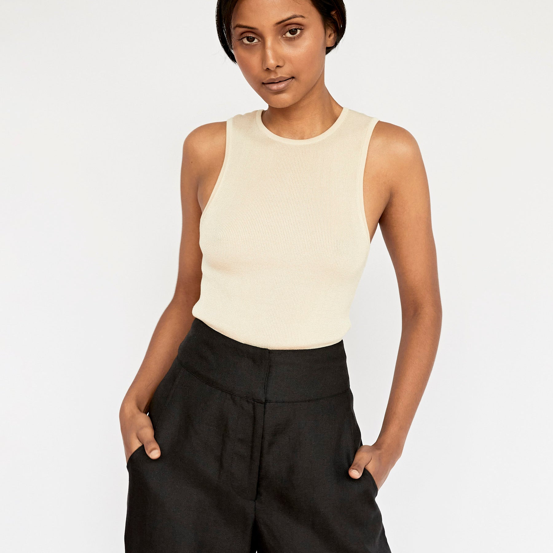 St. Agni | Crew Neck Knit Tank in Ecru | The UNDONE