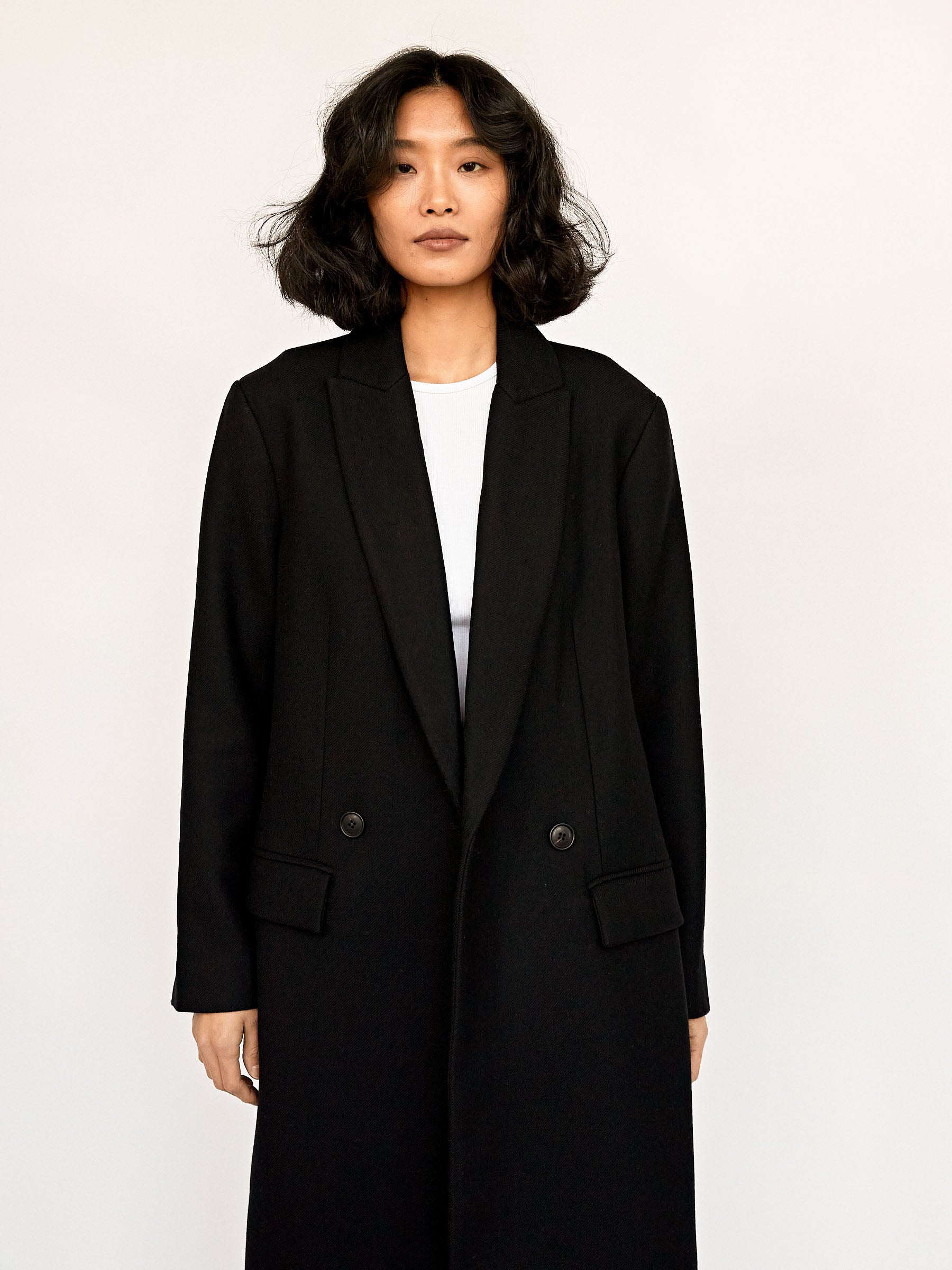 St. Agni | Black Double Breasted Wool Coat | The UNDONE