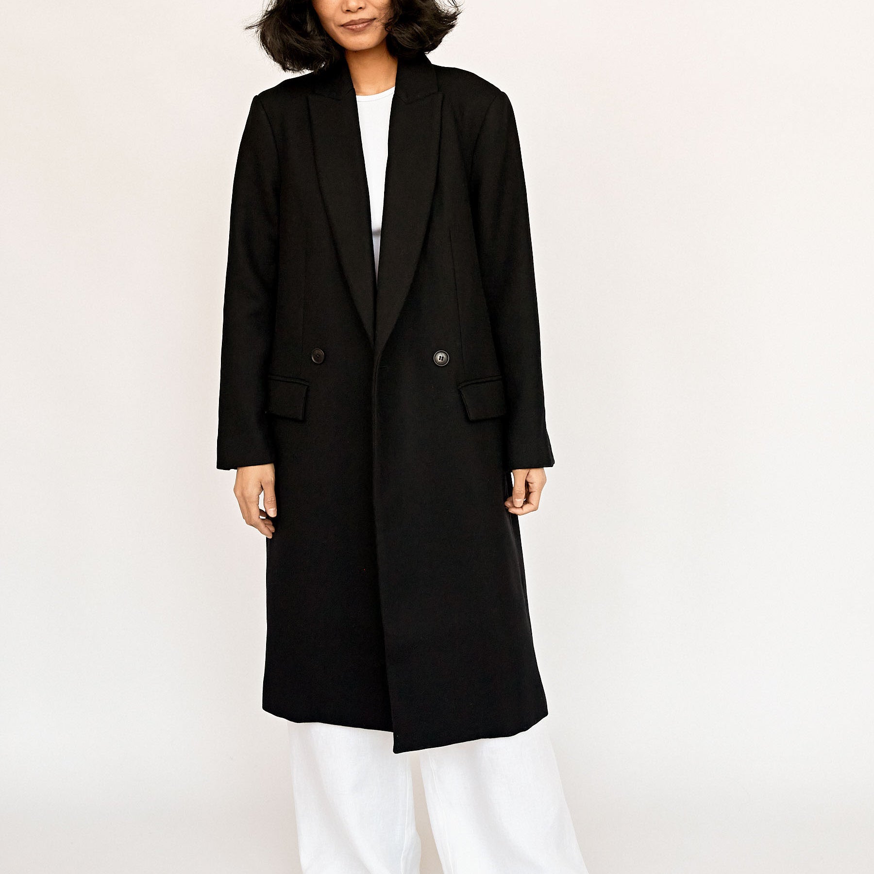 St. Agni | Black Double Breasted Wool Coat | The UNDONE
