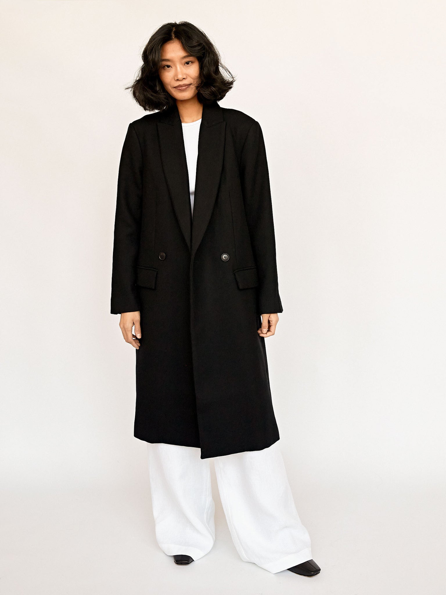 St. Agni | Black Double Breasted Wool Coat | The UNDONE by St. Agni