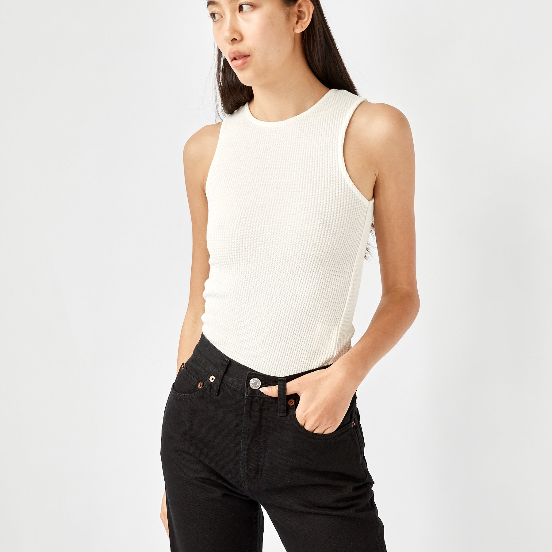 St. Agni | Eloy Waffle Tank Top in Ivory | The UNDONE