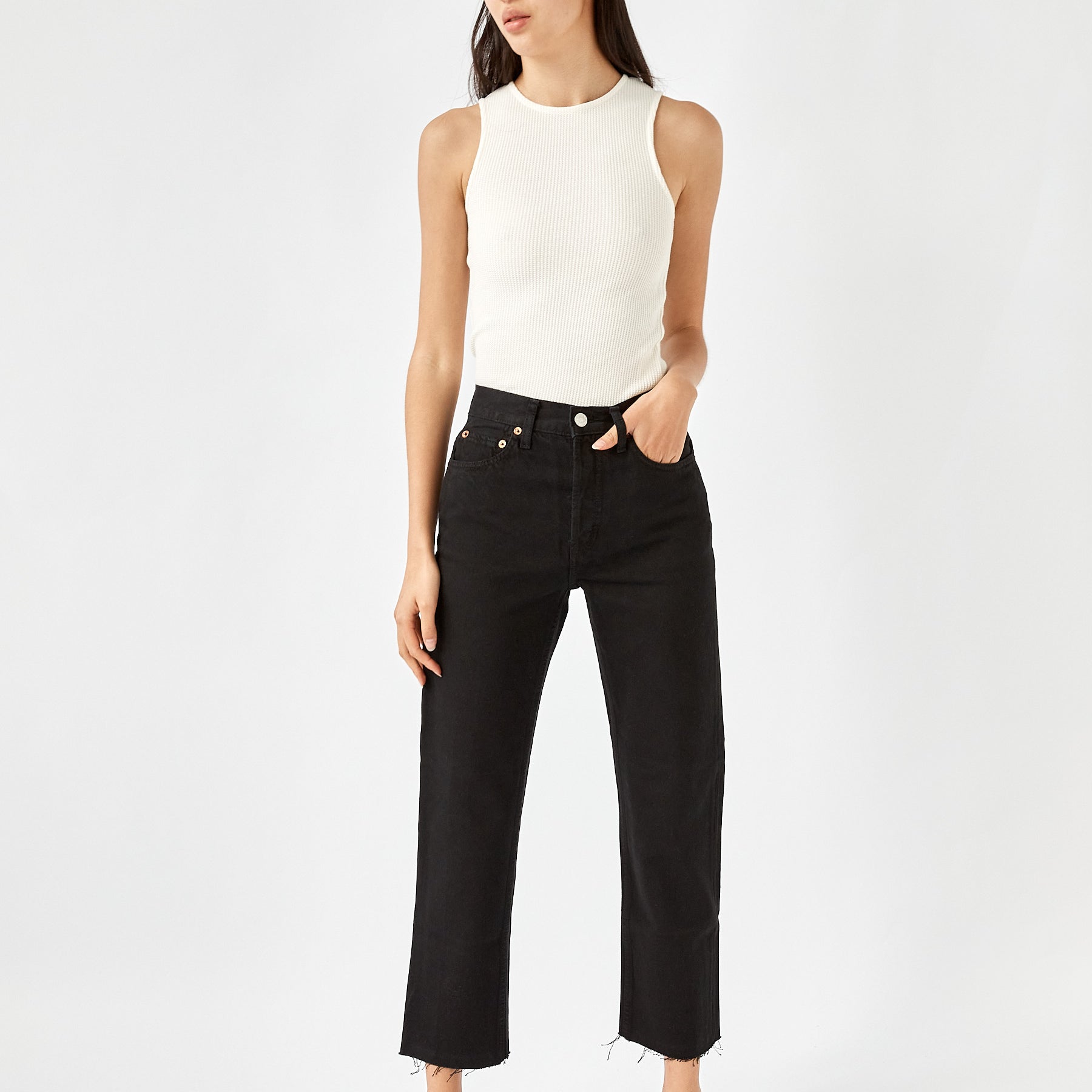 DONE | High Rise Stove Pipe Jean in Black | The UNDONE