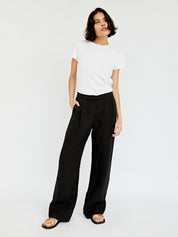St. Agni | Linen Pleated Detailed Trousers in Black | The UNDONE