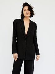 St. Agni | Linen Silhouette Blazer in Black | The UNDONE