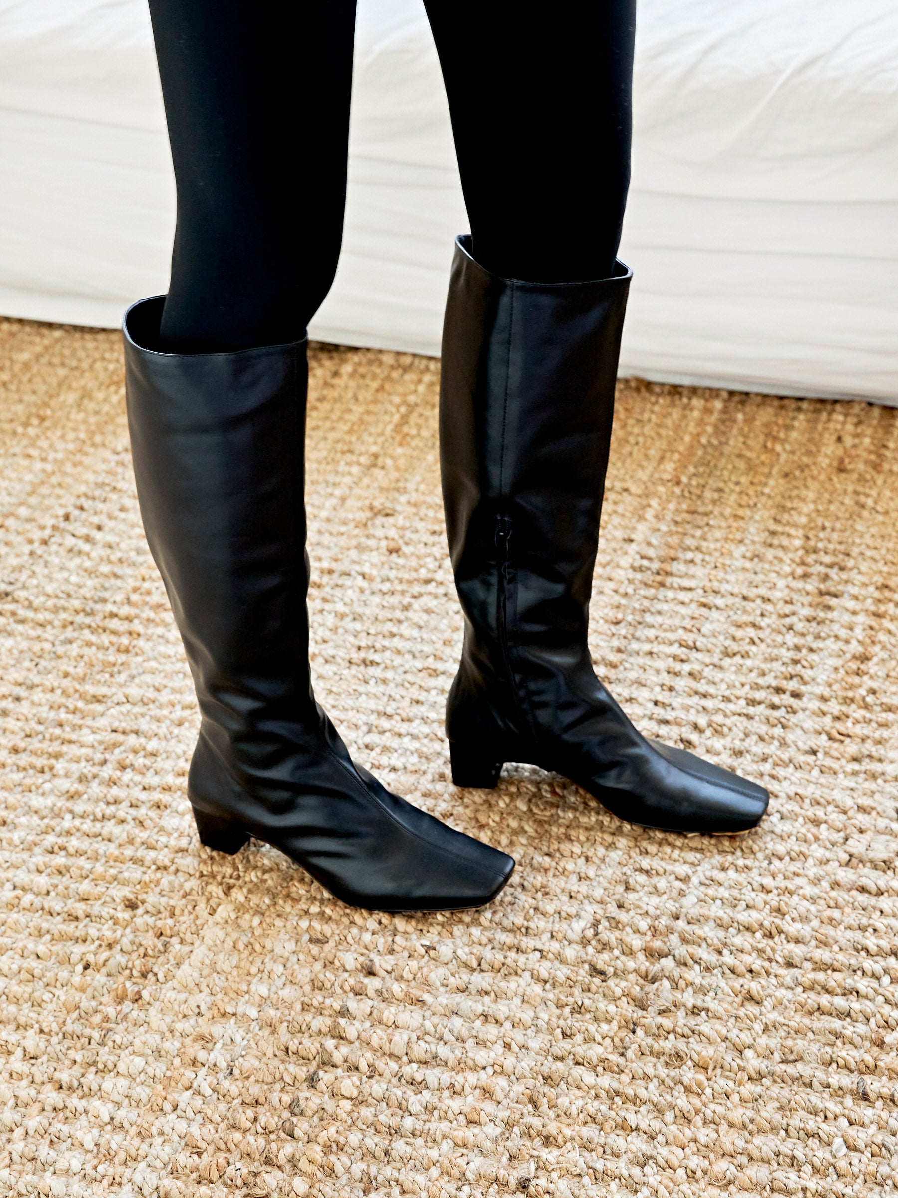 Long black leather boots shop