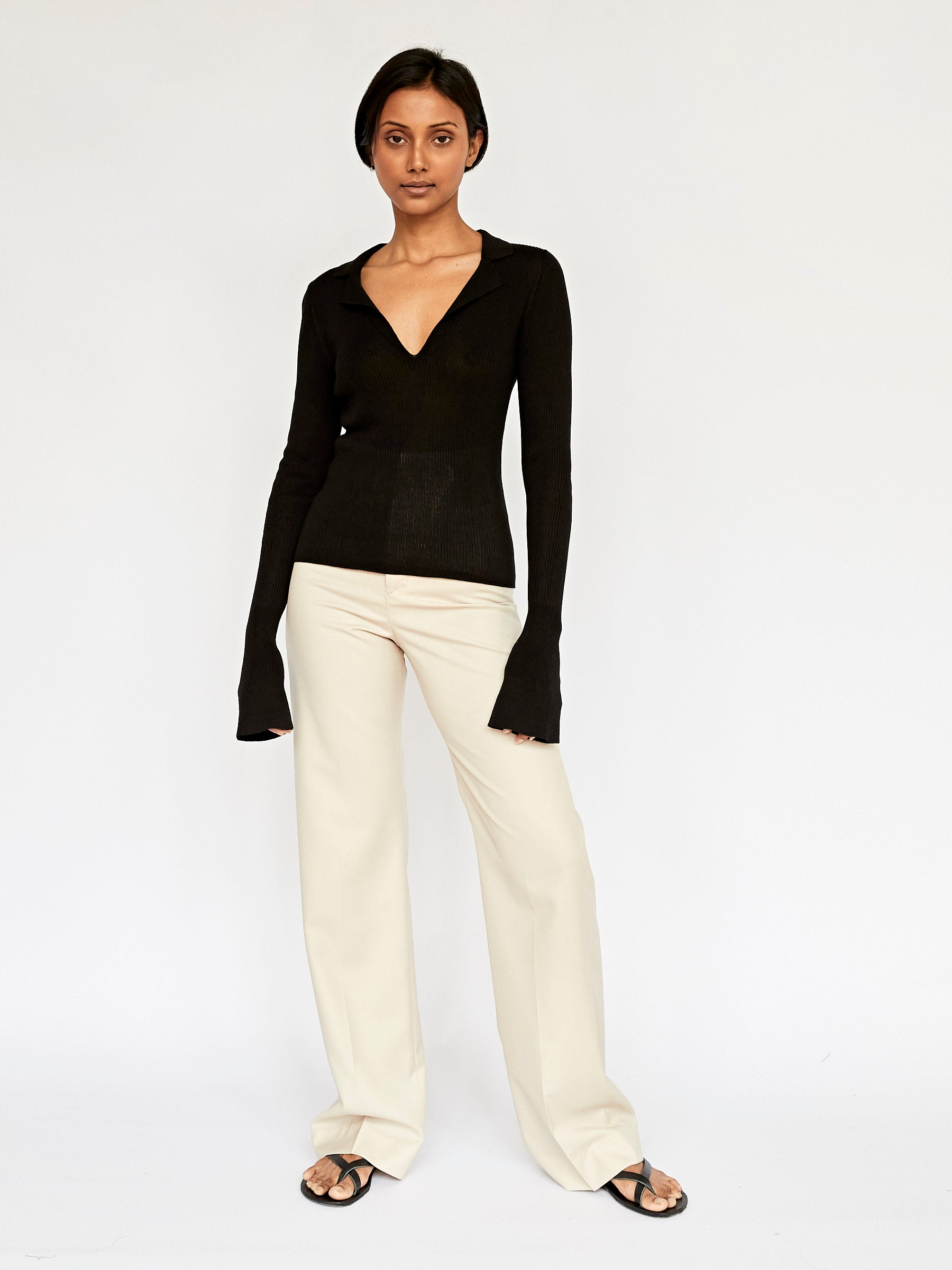 St. Agni | Rib Knit Polo Top in Black | The UNDONE